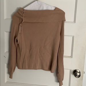 Off the should tan sweater